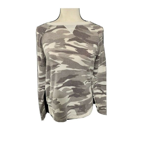 twenty5a womens gray white Crew Neck cameo long sleeve sweater top small - Picture 1 of 5
